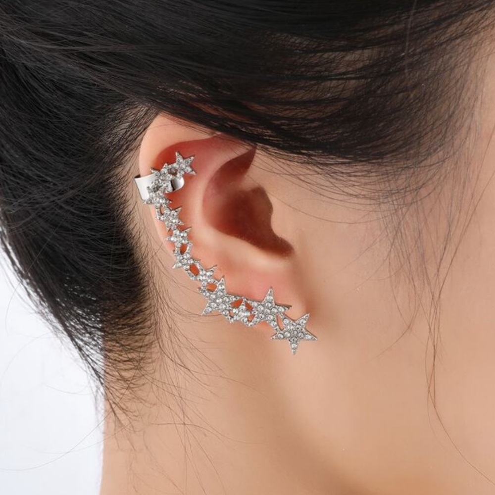 Star Ear Cuff Climber Earring Zinc Alloy Rhinestone Statement Jewelry